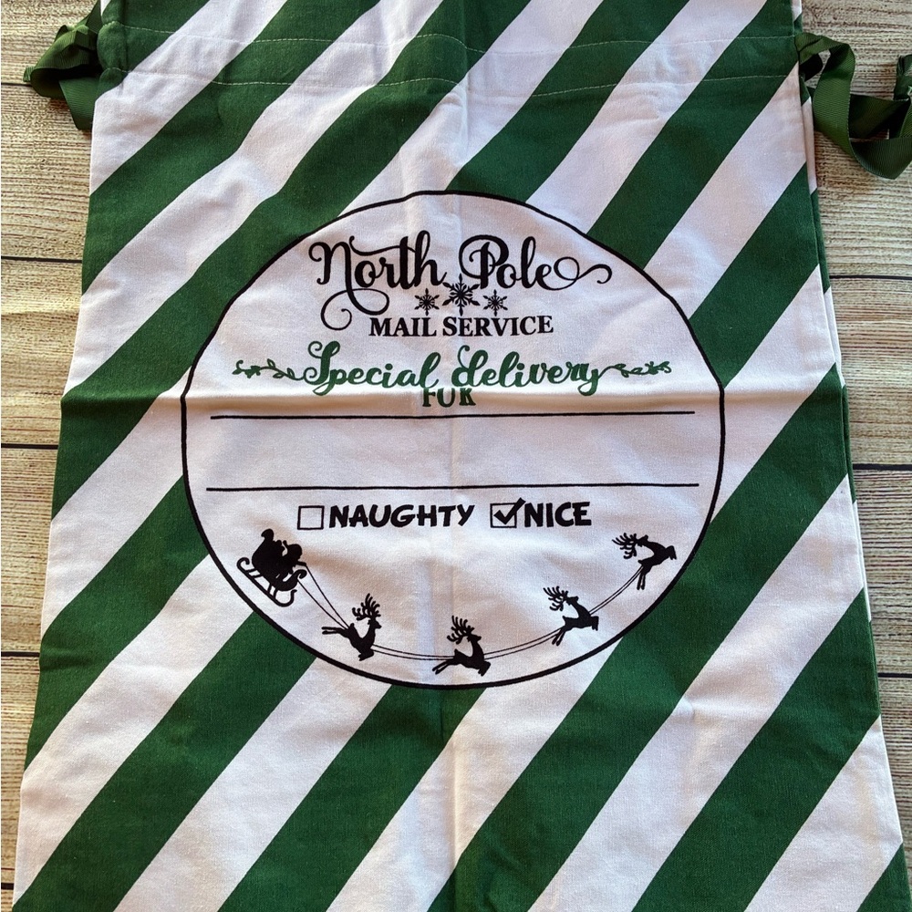 Green and White Striped Christmas Gift Bag